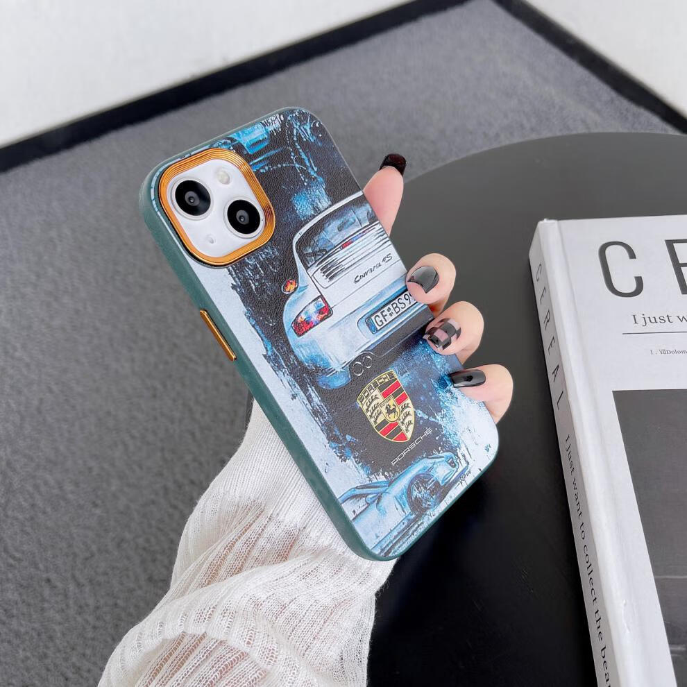 适用苹果14max手机壳iphone13pro克罗心电镀皮纹12硅胶套izw 古董白皮