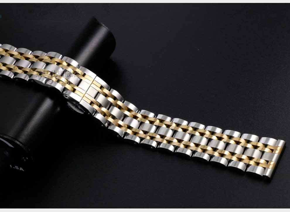 万国名士宝珀万宝龙手表带钢带男士精钢钢表链女间玫瑰金色12mm