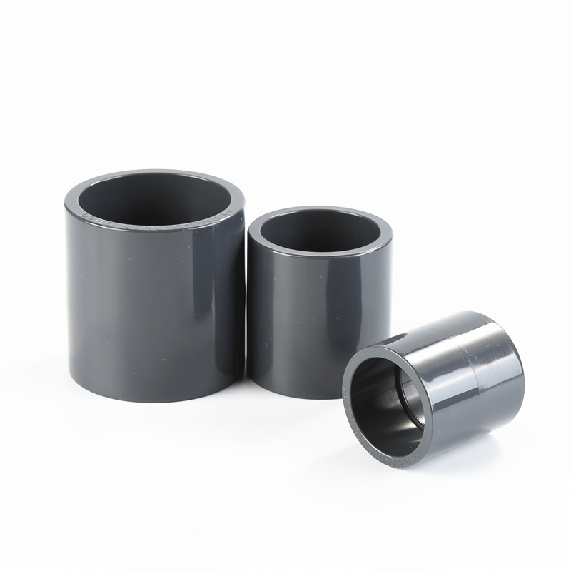 pvc给水管直接upvc加厚黑塑料化工管件管箍耐酸碱胶粘对接头pn16dn125