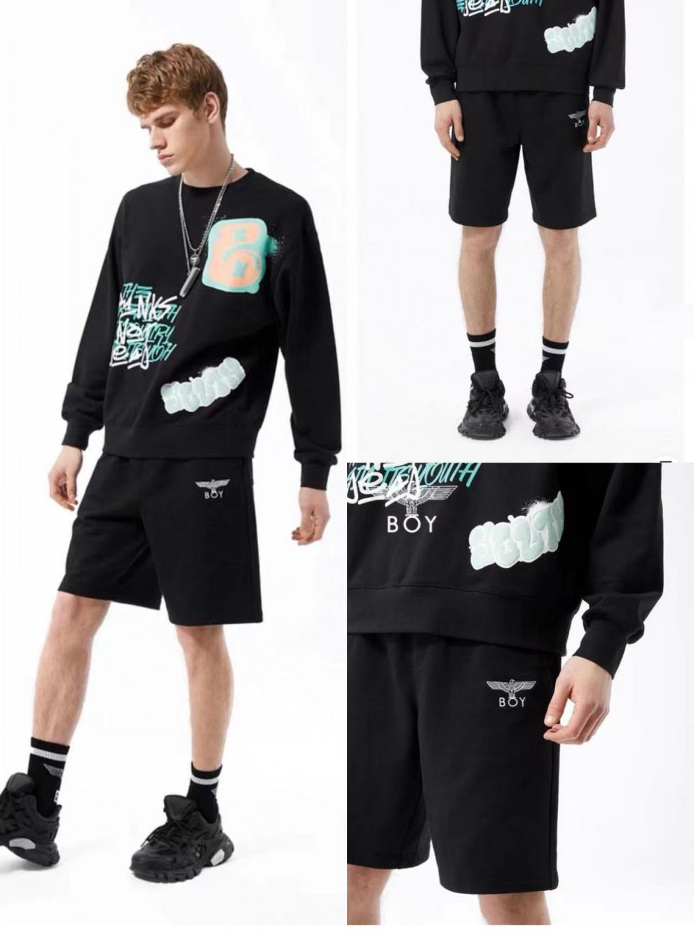 century boy情侣款潮牌boy短裤男女新款宽松刺绣老鹰笔刷五分裤纯棉