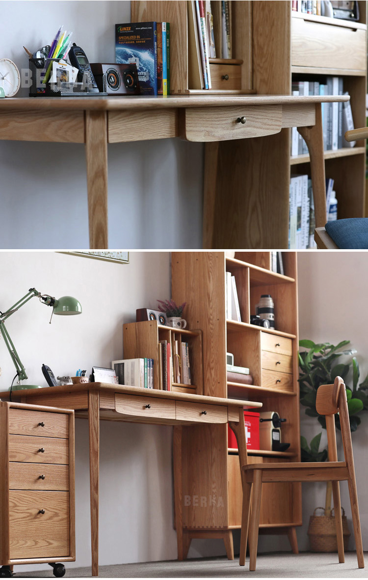 新款橡木书桌实木木书桌家用学生小户型卧室书房日式原木电脑桌橡木