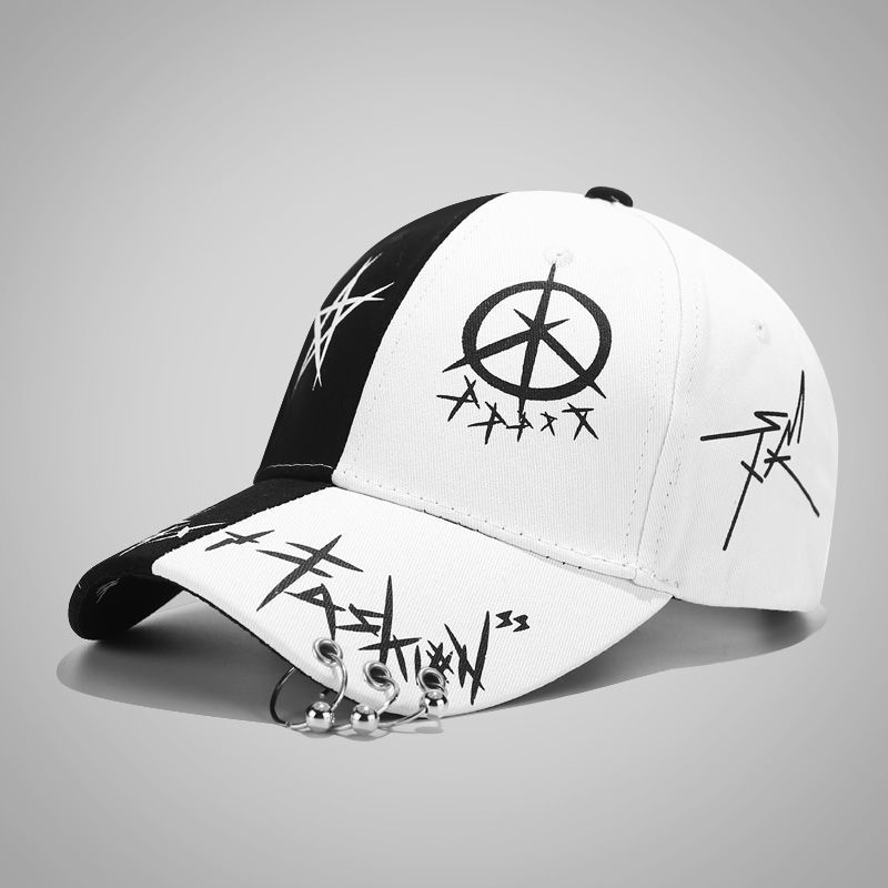 帽夏鸭嘴帽男女铁环飘带子潮人ins嘻哈鸭舌帽子光板棒球帽黑色可调节