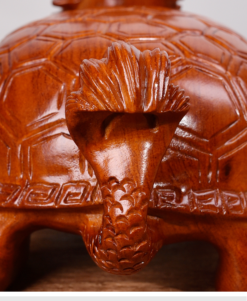 唐砖花梨实木雕刻龙龟摆件木头根雕龙头龟玄武红木家居电视柜装饰礼品