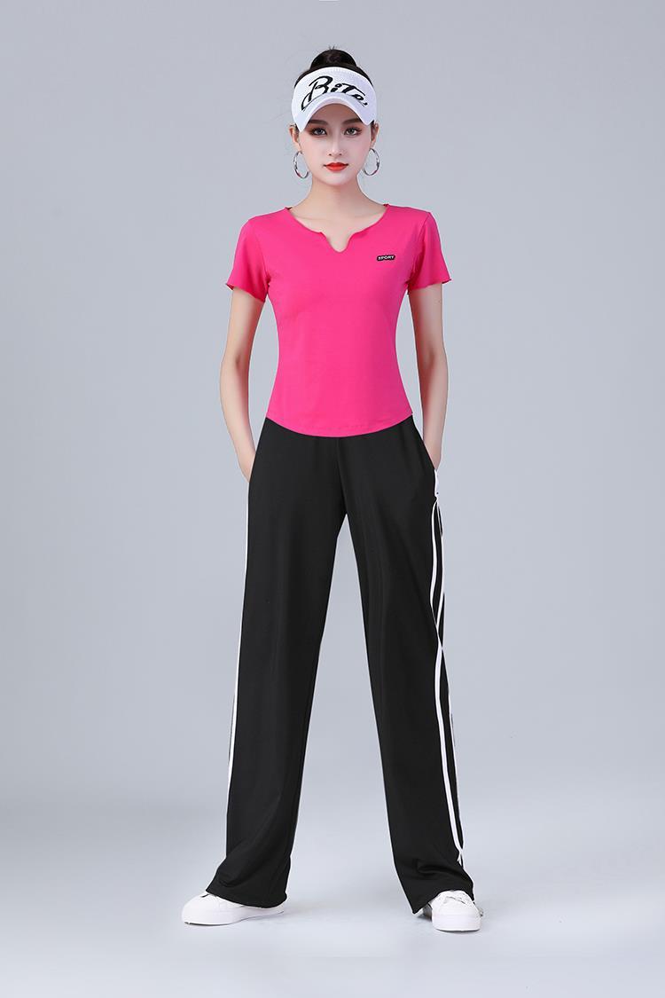 广场舞服装新款套装2022年杨丽萍健身跳舞运动装曳步舞蹈女橙色短袖黑