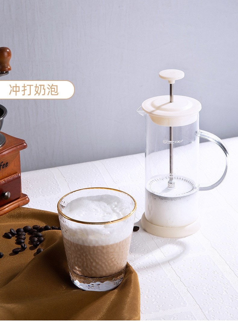 咖啡奶泡杯 打奶泡杯家用手动打奶泡机牛奶打发搅拌器玻璃杯咖啡红茶