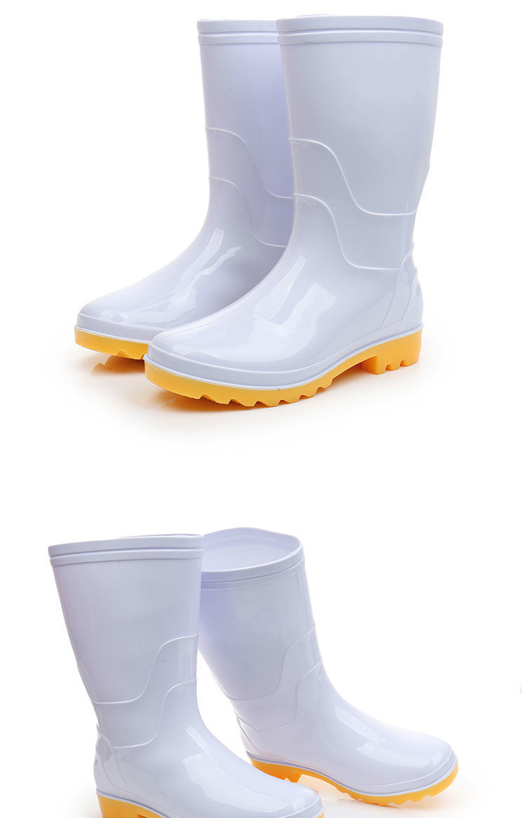 oiuo男女中筒牛筋底白色食品雨鞋卫生雨靴防滑水鞋水靴耐酸碱油胶鞋