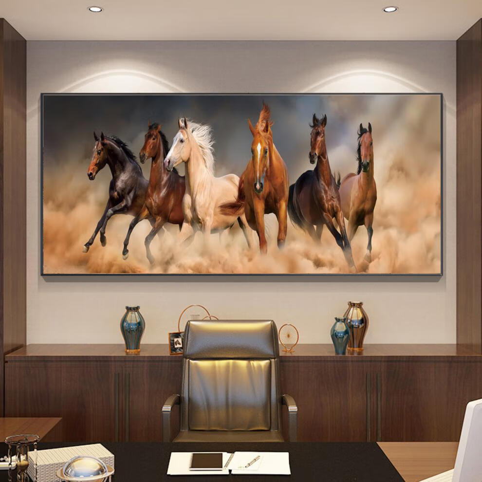 喜思顿八骏全图客厅挂画马到成功沙发背景墙壁画骏马图大气办公室装饰