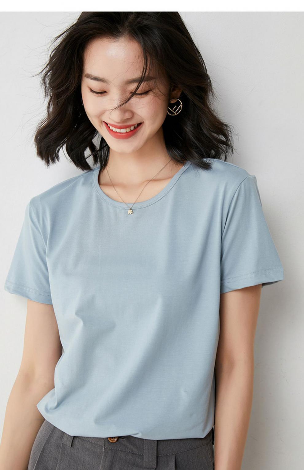 女士半袖莫代尔加肥加大女式t恤短袖圆领经典休闲色运动大号码舒适