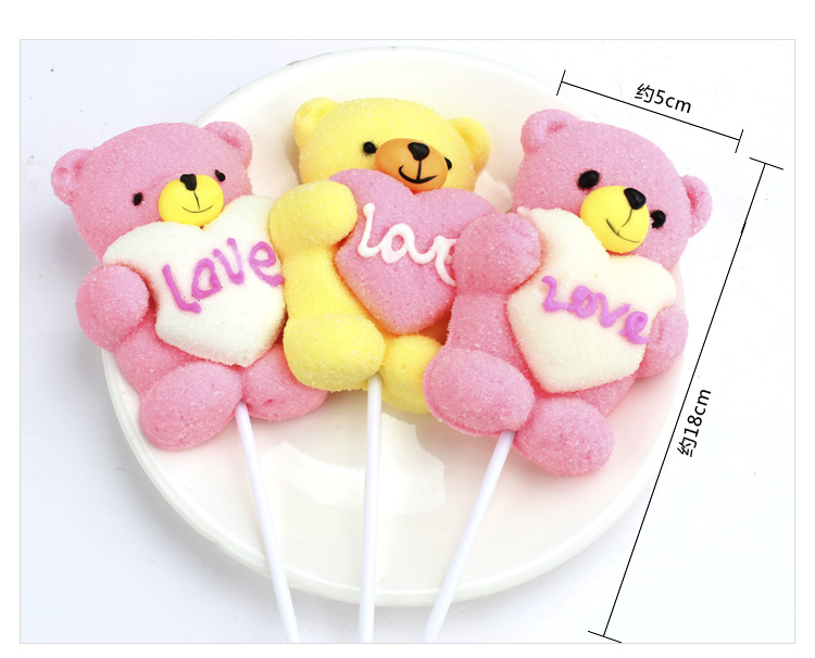 圣诞节卡通小熊棉花糖棒棒糖儿童可爱软糖烘焙蛋糕装饰糖果零食 12支