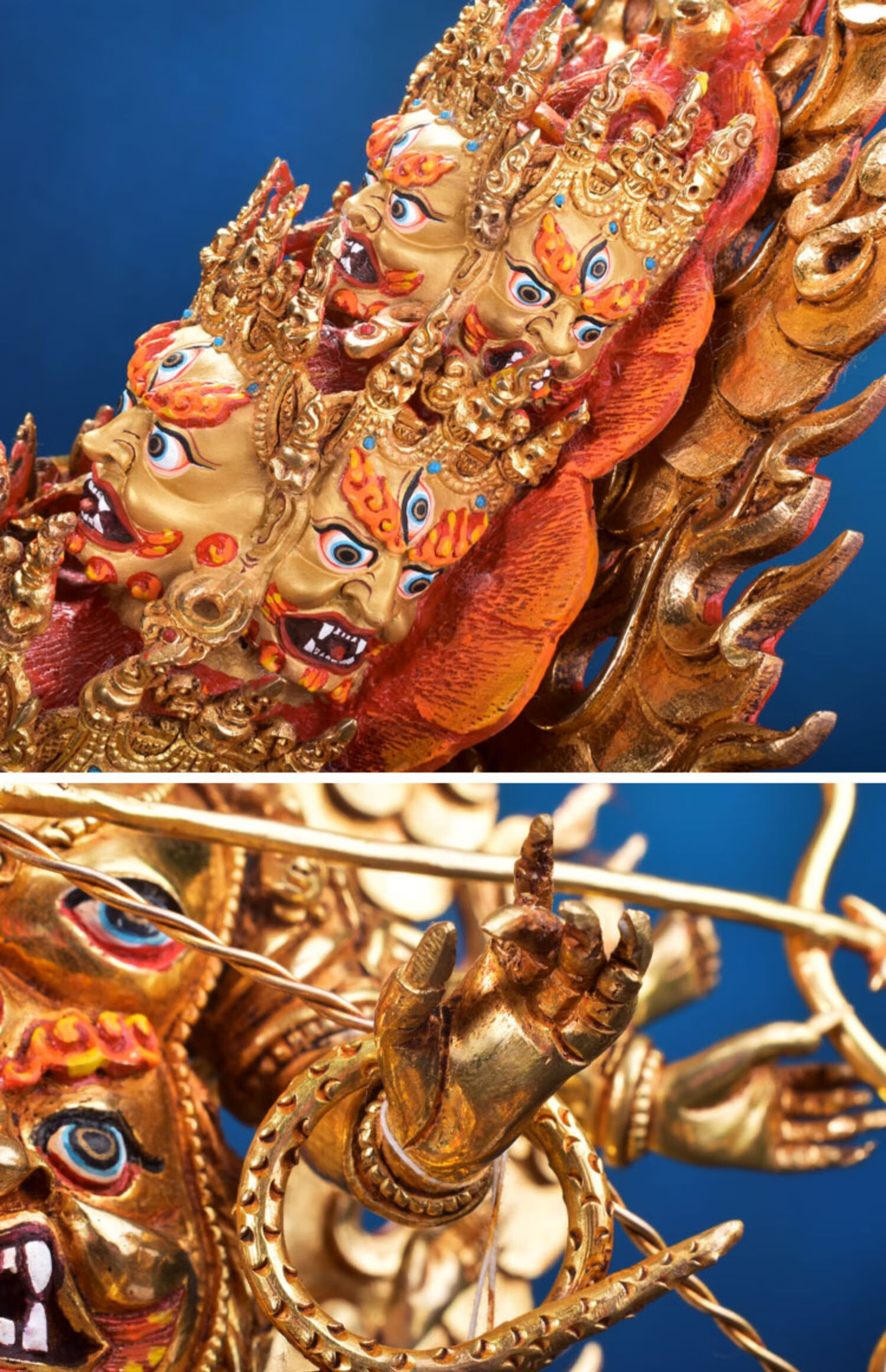 尼泊尔宁玛派三根本铜像纯铜鎏金13寸喇呼拉护法密宗40cm佛像摆件单坚