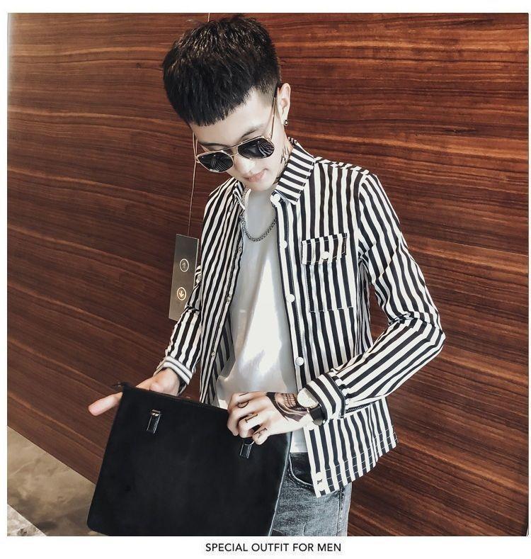 花衬衫男长袖社会复古修身韩版发型师碎花衬衣网红秋季印花潮条纹花朵