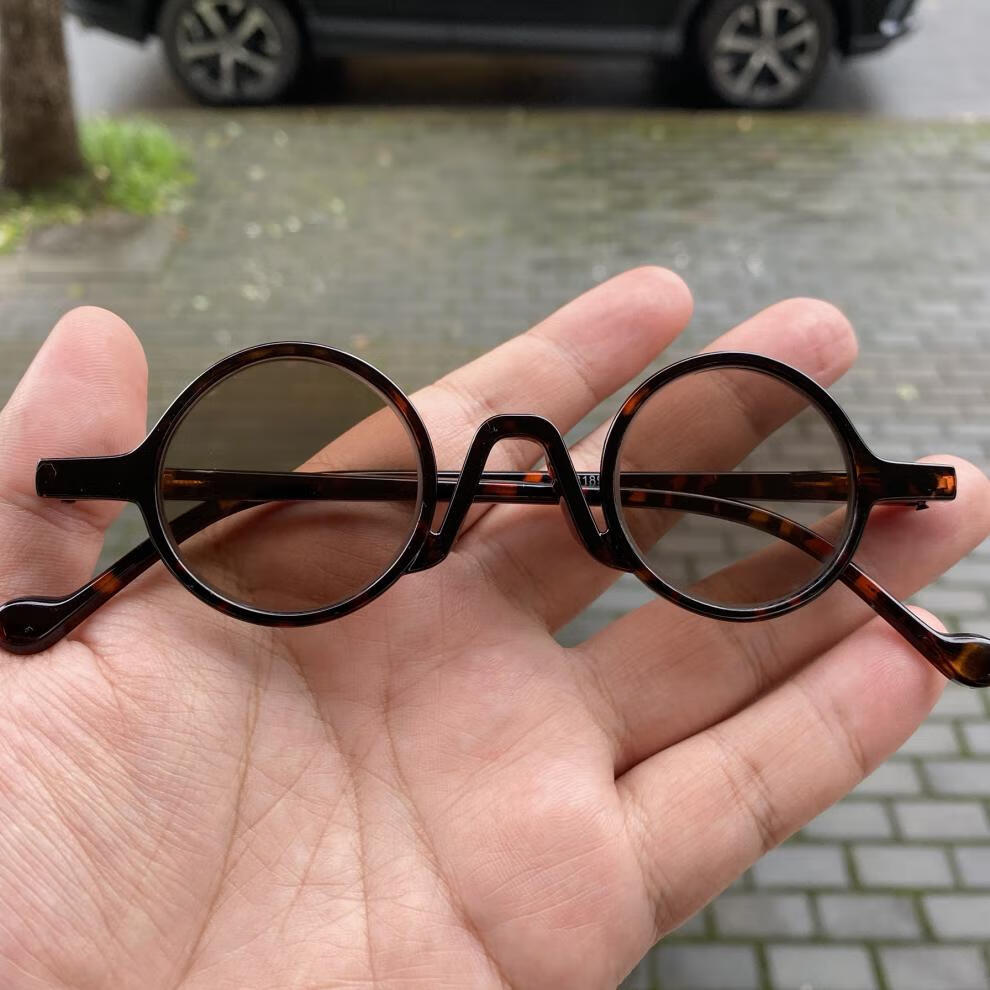 时尚舒适天然水晶眼镜牛眼小圆老石头镜片全框茶镜板材手工打磨养眼中
