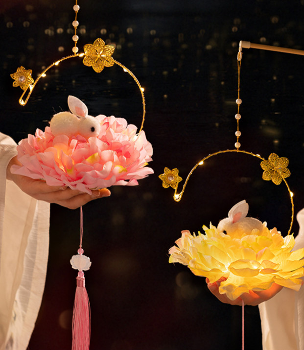 中秋节兔子灯笼儿童手工diy制作材料幼儿园2022七夕手提花灯d款纳福扇