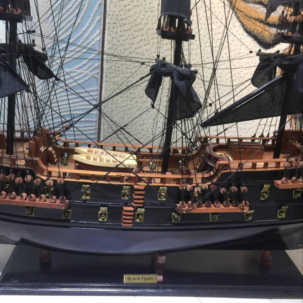 【新品】黑珍珠号加勒比海盗船模型工艺船仿真木船实木质帆船复古摆件