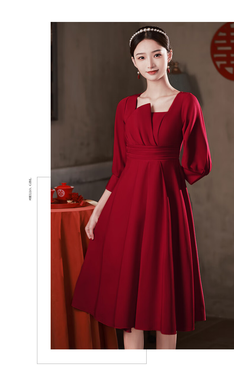 小个子新娘遮孕肚订婚敬酒服中长款夏季孕妇结婚礼服高腰大码回门裙