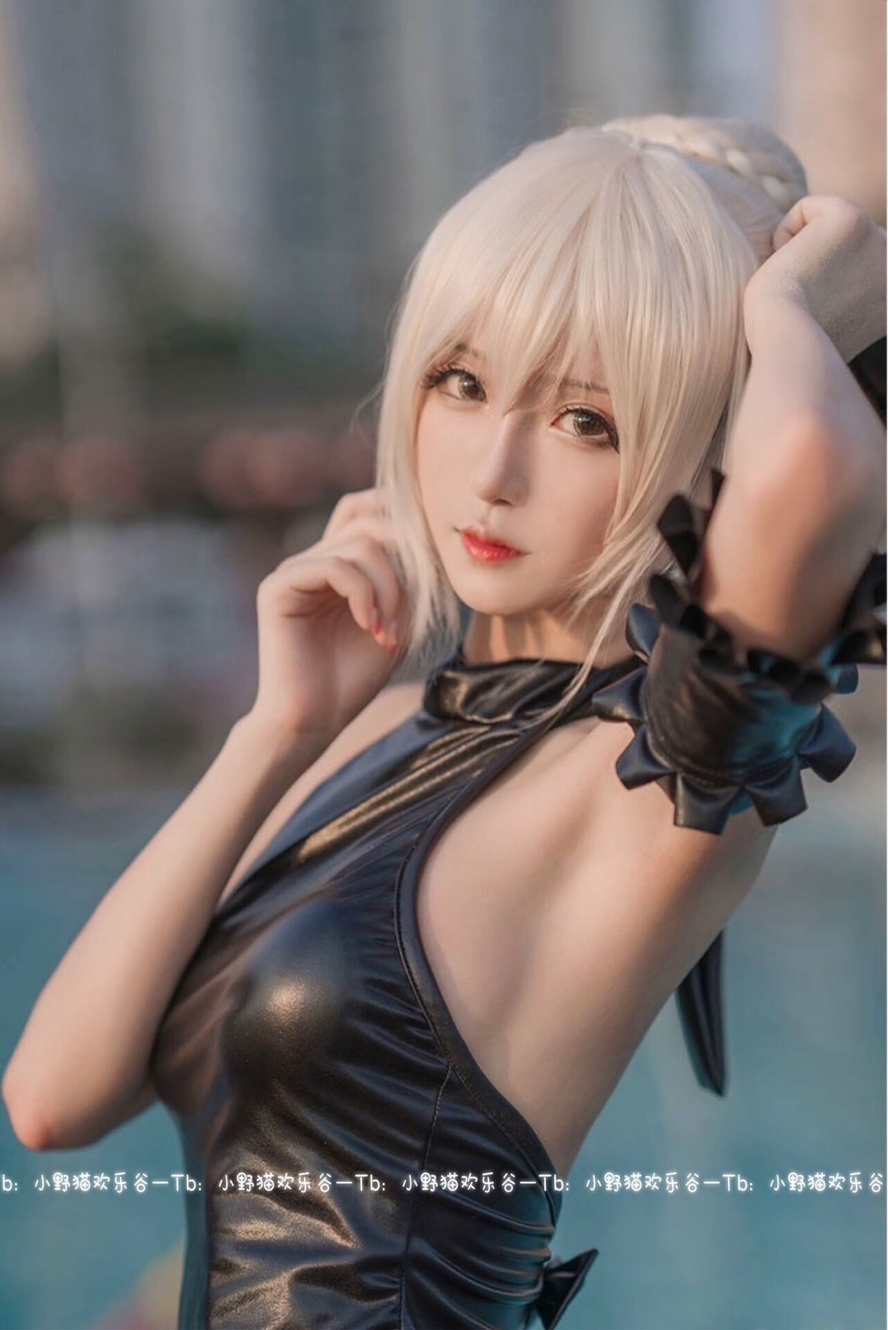 fate吾王黑saber死庫水cosplay泳衣動漫女二次元裝性感無胸墊 黑色