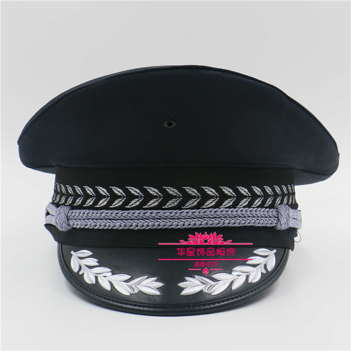 白色帽子礼帽大檐平顶帽黑色大盖帽正装用礼仪帽 藏青男麦穗大檐帽 57