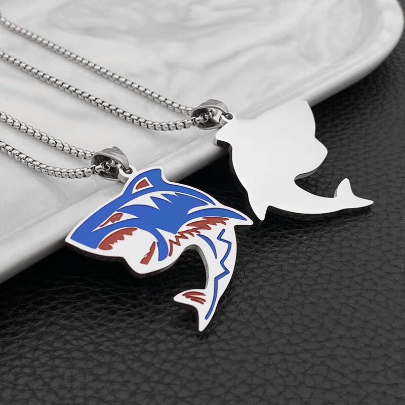 百搭ins潮酷街头数字挂坠饰品 鲨鱼吊坠 65cm珍珠链【图片 价格 品牌