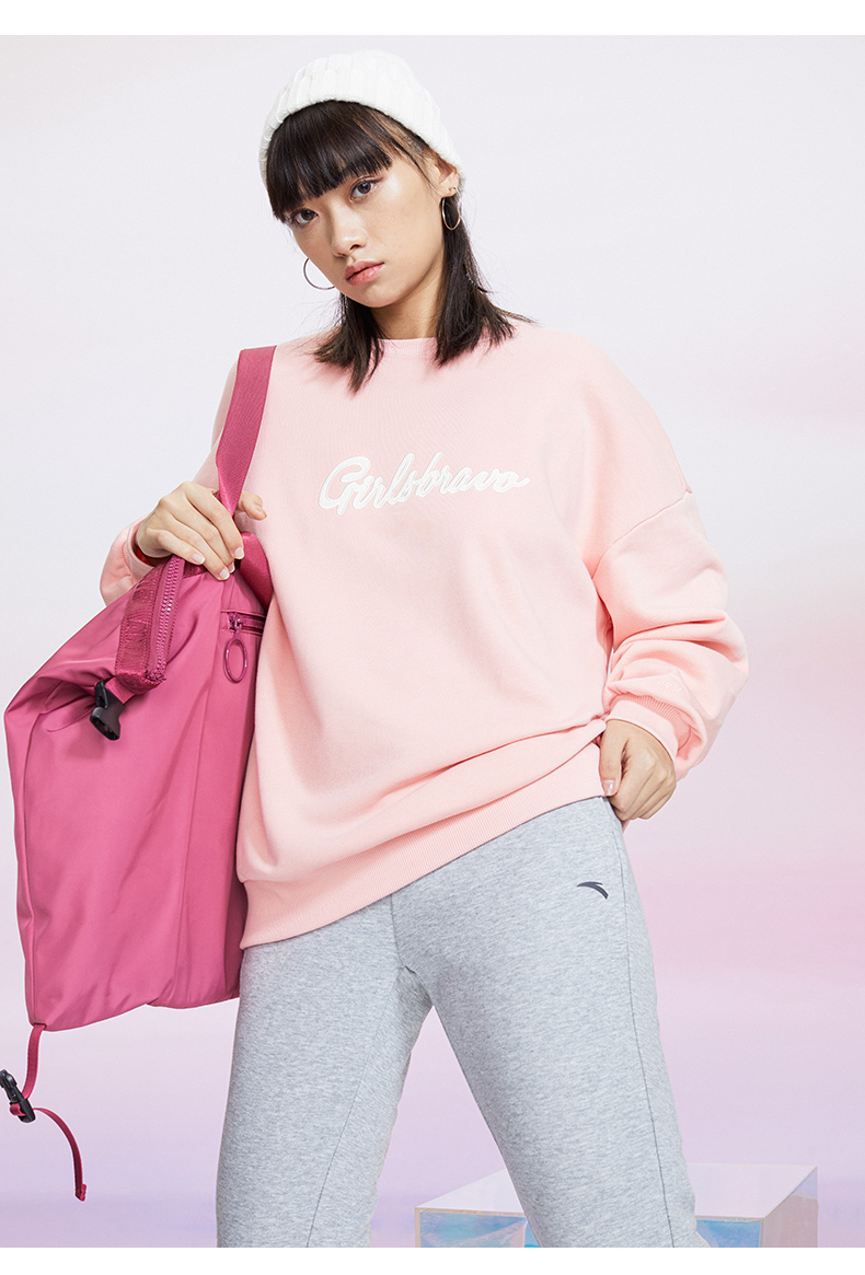 安踏卫衣女2022夏季新款卫衣女子圆领套头卫衣衫休闲长袖运动上衣时尚