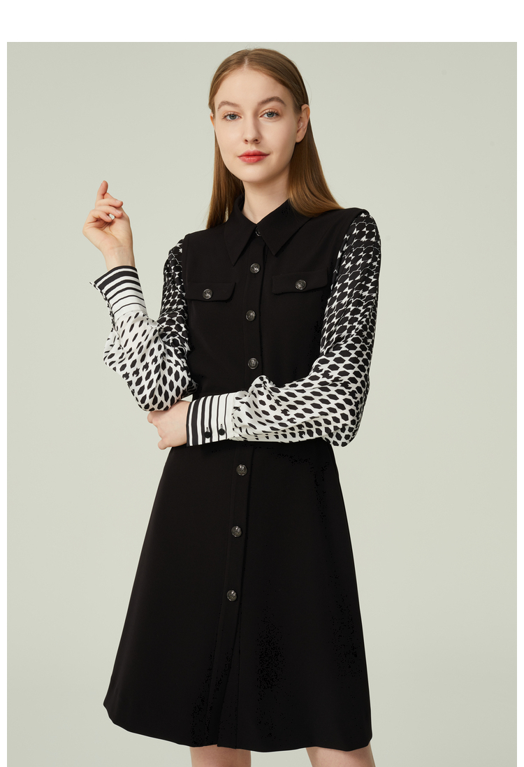 【预售45天内发货】anmani恩曼琳2021秋季新款收腰印花袖长袖连衣裙女