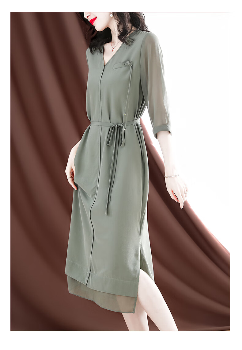 aosijie轻奢女装品牌真丝连衣裙女2021年春夏新款设计感小众裙子复古