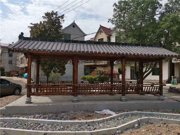 长廊凉亭庭院防腐木户外古建木制走廊乡村连廊实木凉亭文化走廊 木瓦
