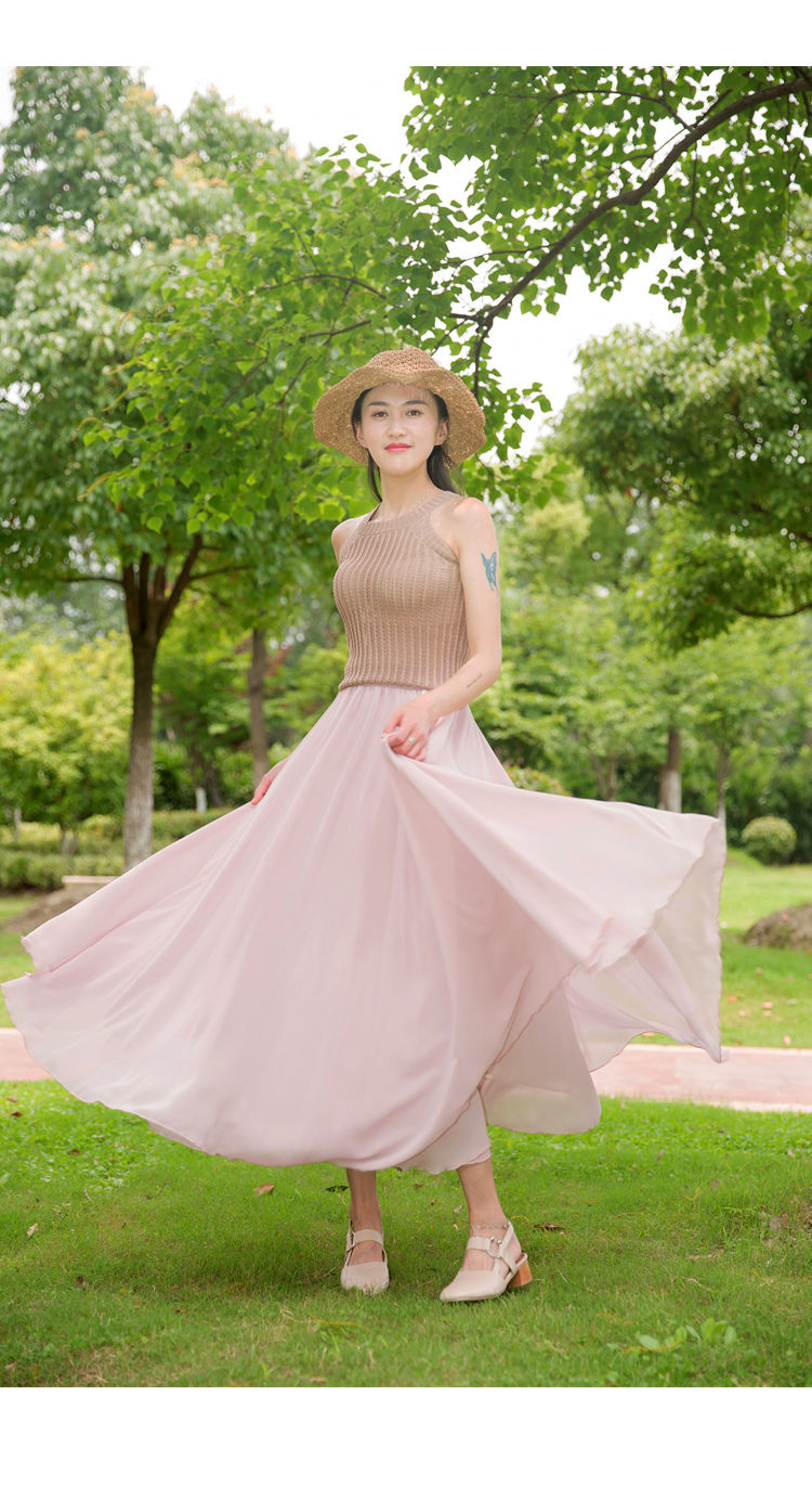 依锦艾夏季蓝色纱裙雪纺半身裙大码红色跳舞蹈裙新疆广场舞沙滩仙女