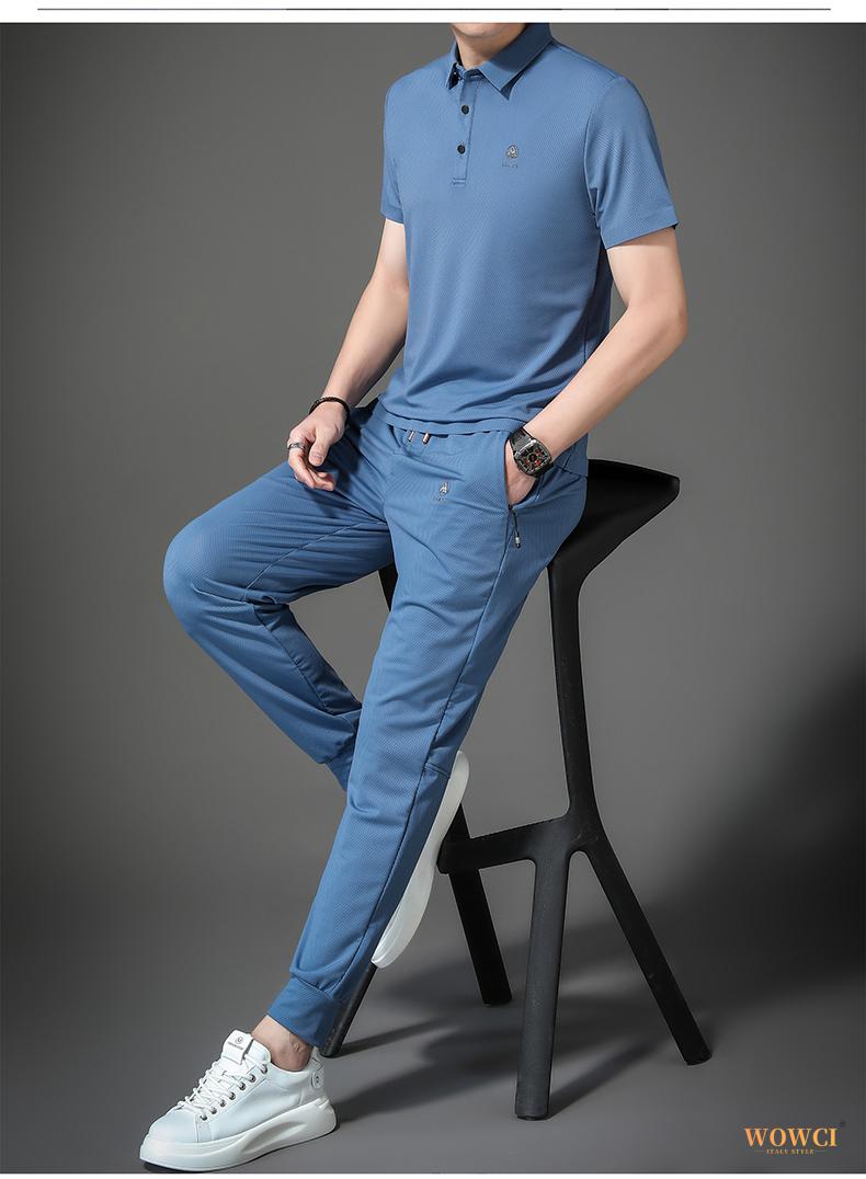 冰丝套装男夏季高端运动套装男凉感polo衫休闲长裤男士两件套大牌男装