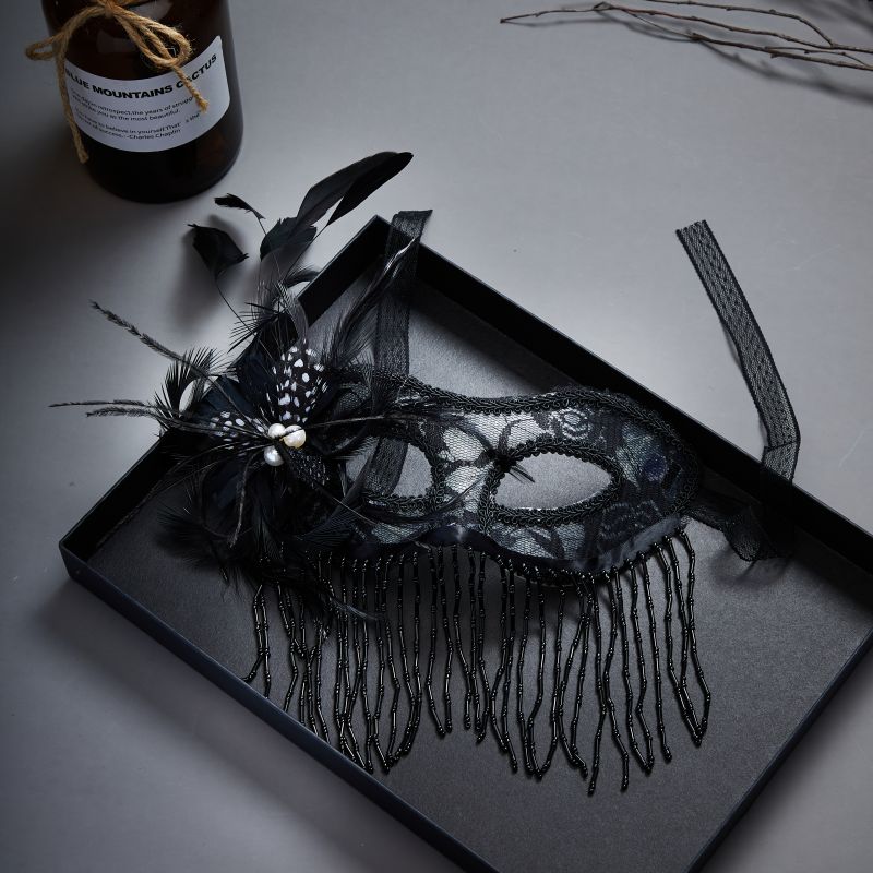 新款狐狸面具半脸 欧美时尚半脸性感眼罩万圣诞节黑色蕾丝狐狸派对