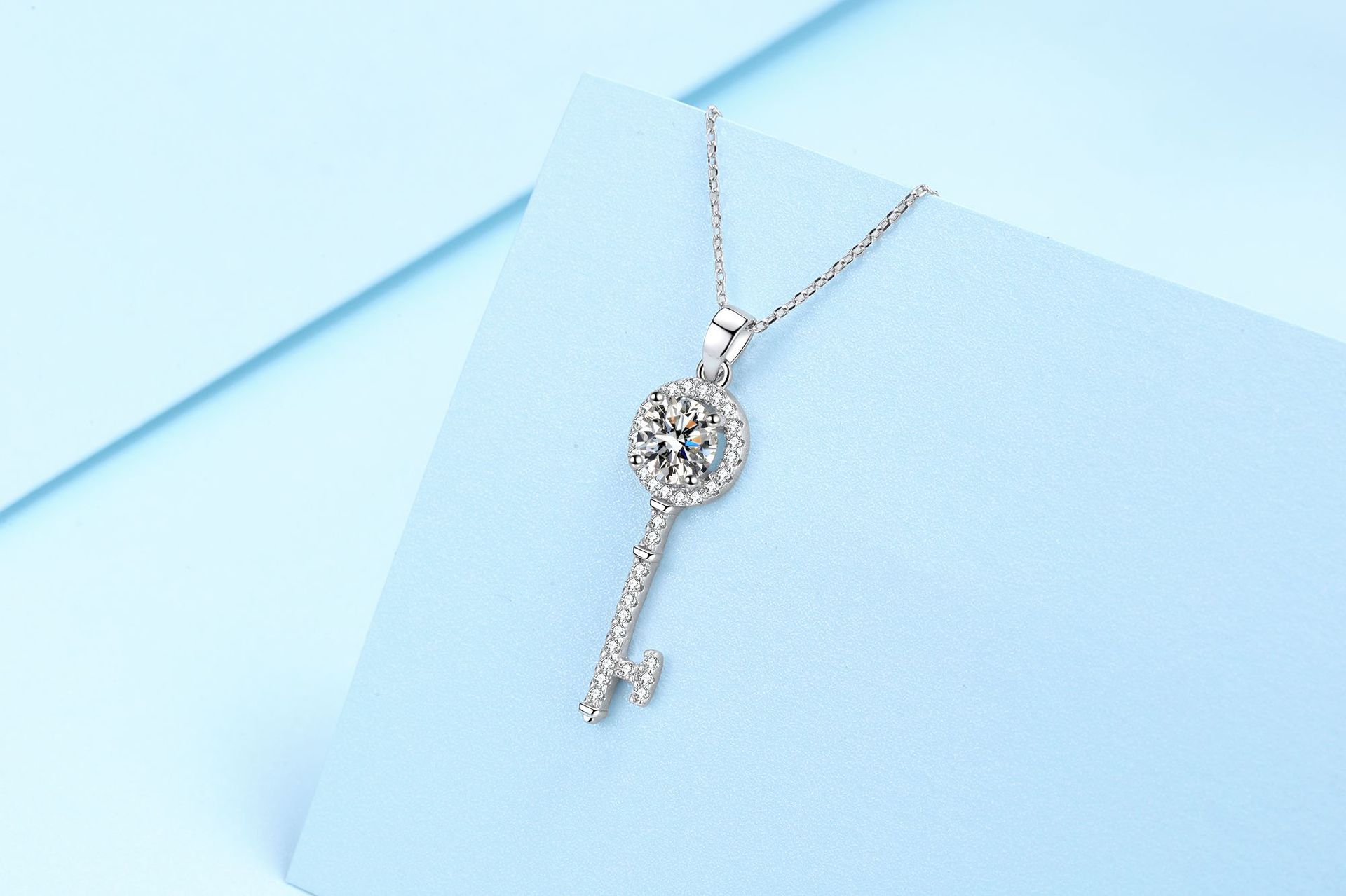 朵嘉丽s925银莫桑石项链女生日礼物心灵钥匙吊坠锁骨链饰品50分莫桑钻