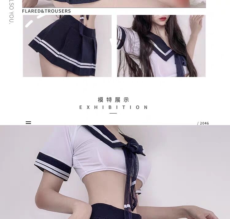 日系性感清纯可爱学生jk免脱水手服睡衣短裙装 学生制服套装 黑丝袜