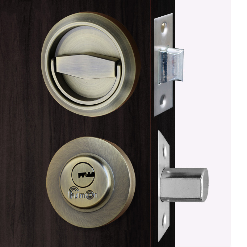 门锁室内卧室锁可反锁房门锁室内锁圆形拉环实木门锁双面隐形门锁黑色