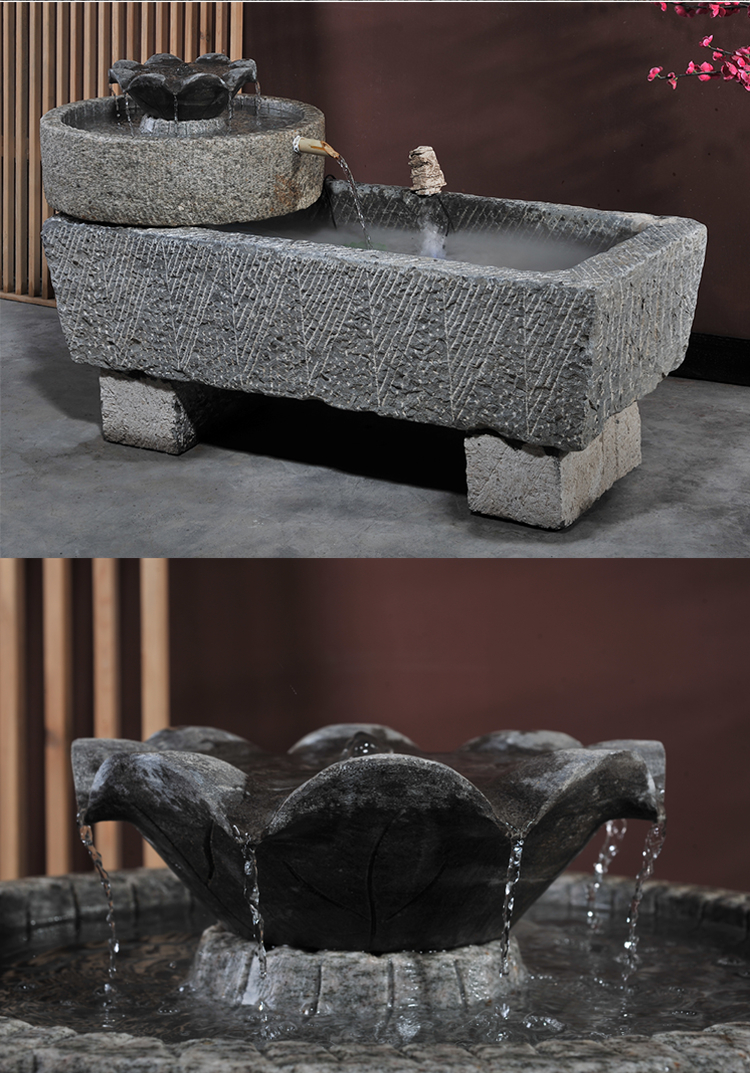 老旧石槽鱼缸鱼池石头石缸养鱼户外庭院石磨青石马槽景观流水摆件流水