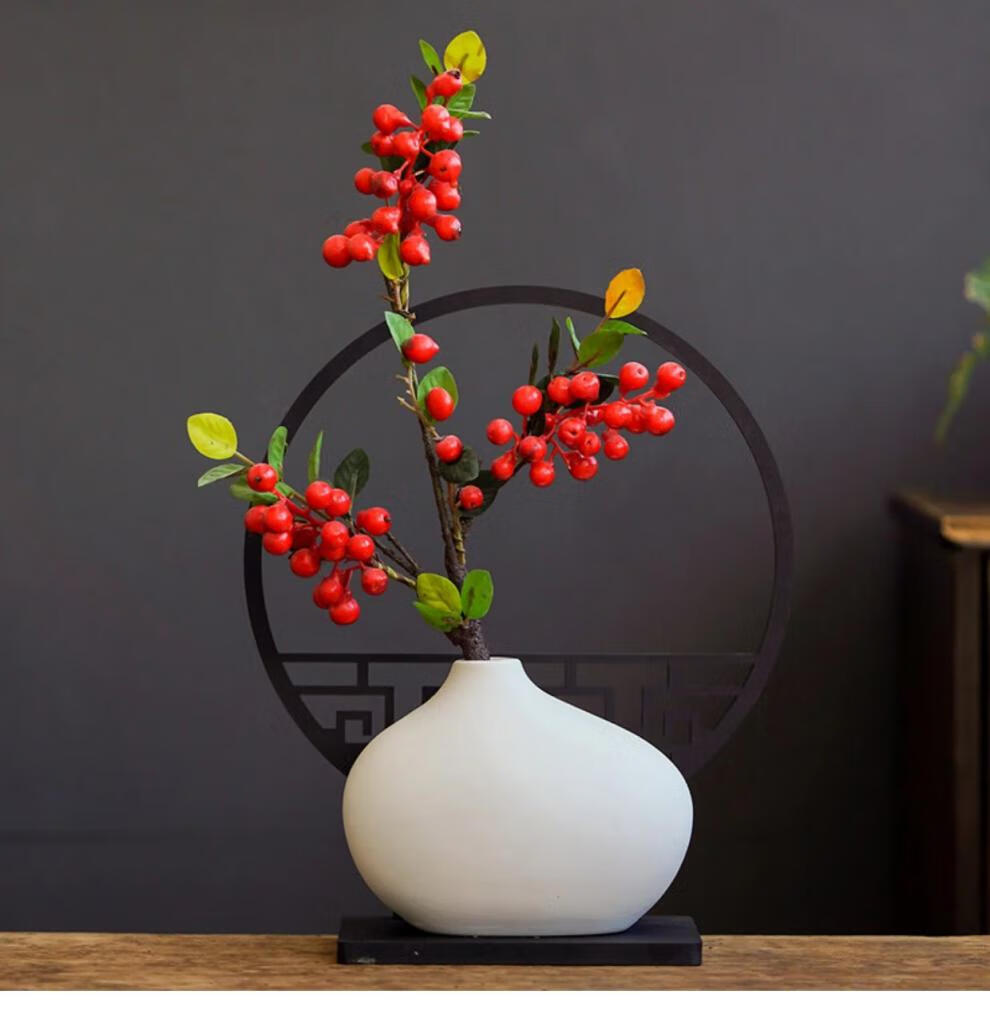 花插中式白色桌面装饰干花花束家居饰品 云禾花瓶 腊梅(蓝) 屏【图片