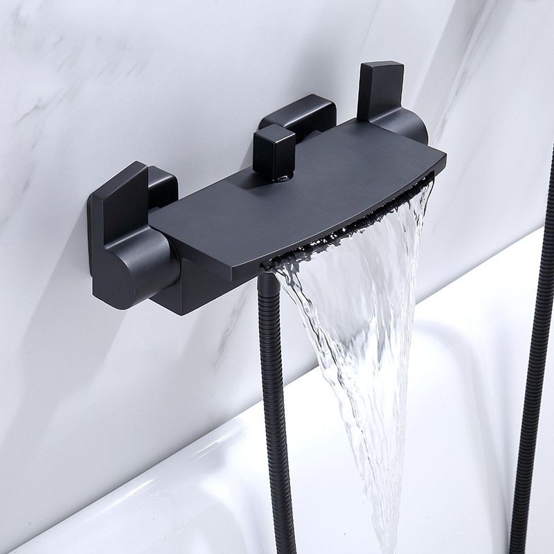 富茂鸿三联龙头浴室花洒冷热水淋浴水龙头黑烤漆套装