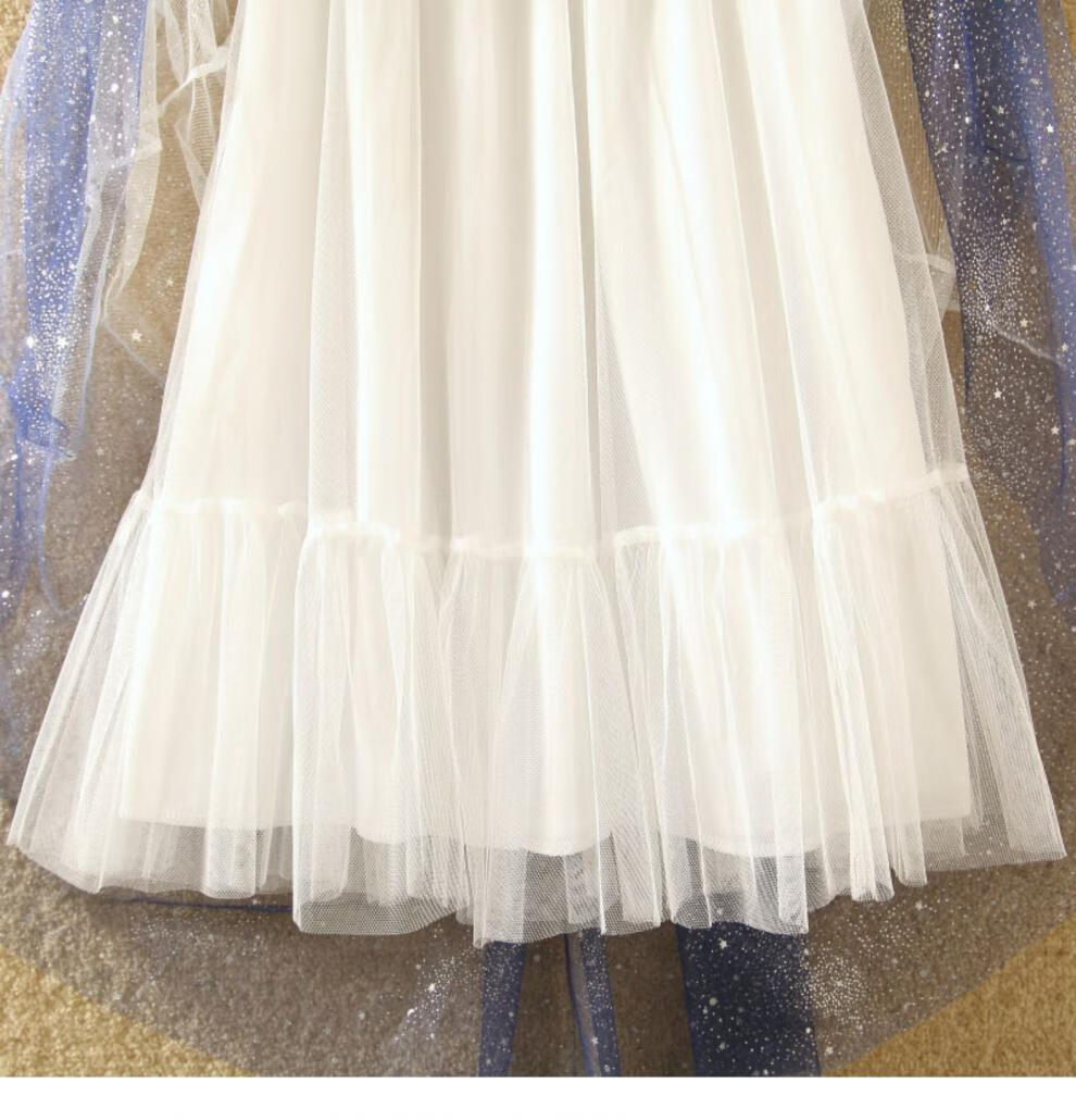 渐变色星星亮片网纱半身裙女新款中长款裙子拼接星空闪闪纱裙2021