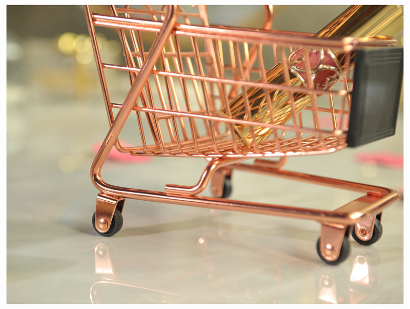 托迷你小推车口红架支架彩妆蛋粉化妆蛋扑防发霉晾晒金色一层购物车