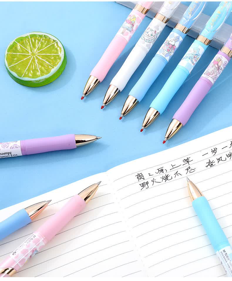 爱丽丝梦游仙境联名款可爱超萌05黑色按动中性笔学生用黑笔1支笔20支