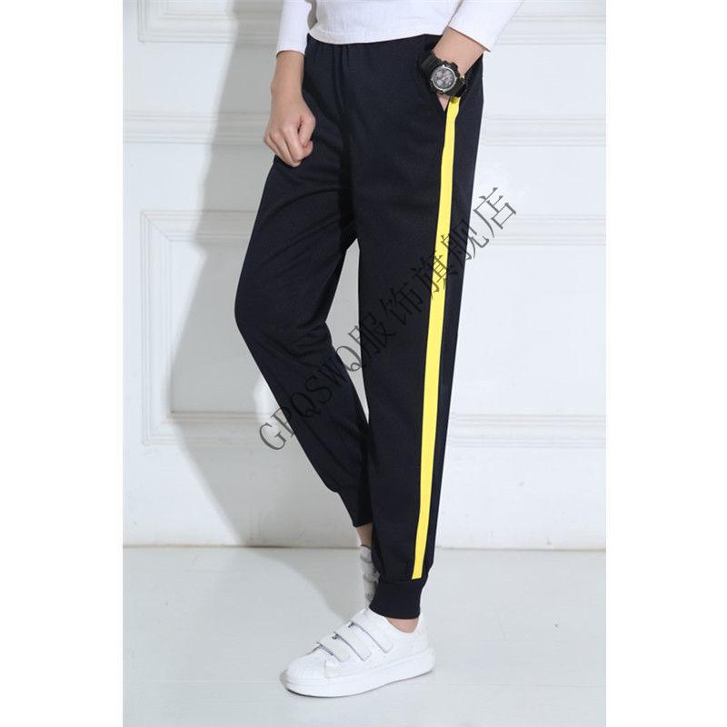 gp蓝色校服裤子男女一条杠黄边小学初中春夏季薄款学生显瘦收脚校裤