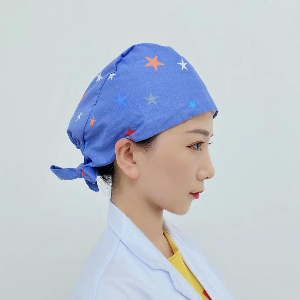护士帽圆帽室帽子男女印花可爱包头帽薄款透气口腔护士帽工作帽粉色小