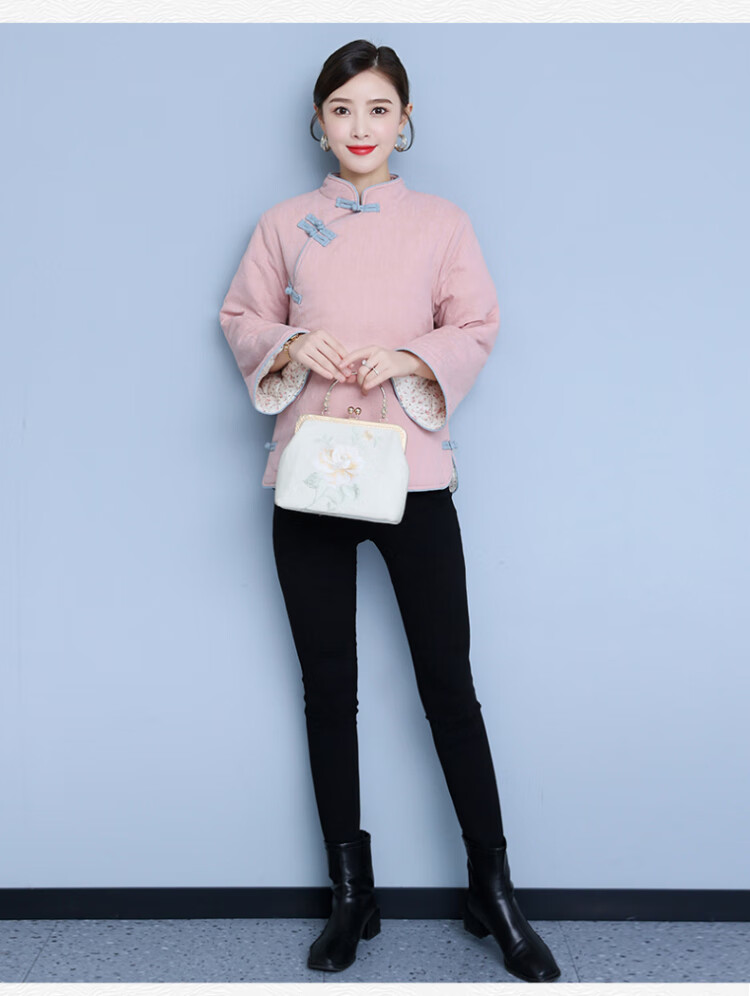 女士唐装小棉袄秋冬款民国风冬装棉服女装棉花棉麻夹棉盘扣中式复古