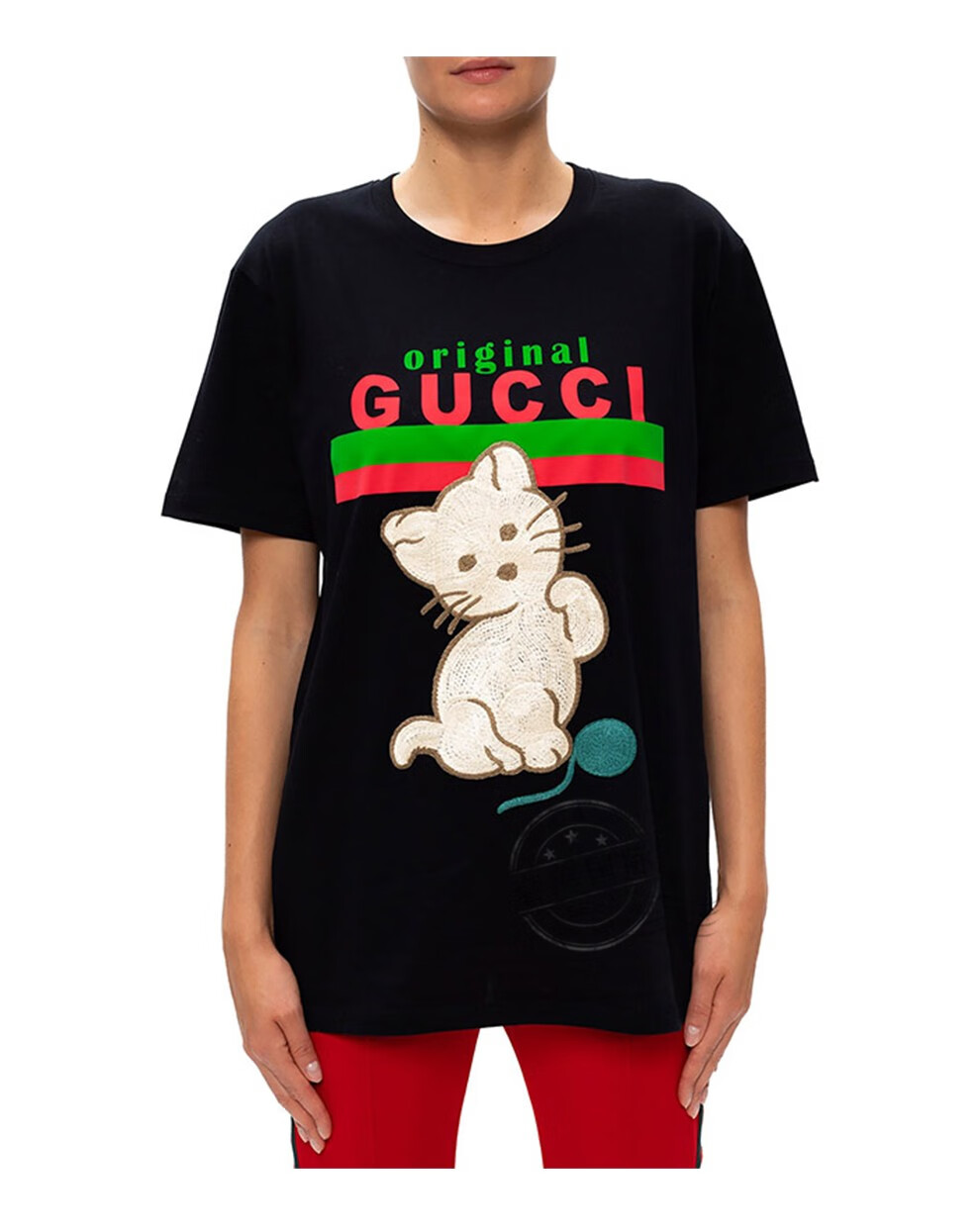 gucci古驰t恤女式猫咪字母贴饰图案圆领短袖615044jcrg1082预计二到三