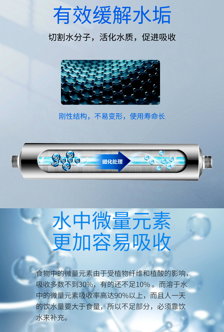 磁化器磁水器家用磁化净水器强磁防垢小分子团磁波共振活水器琼羽四分