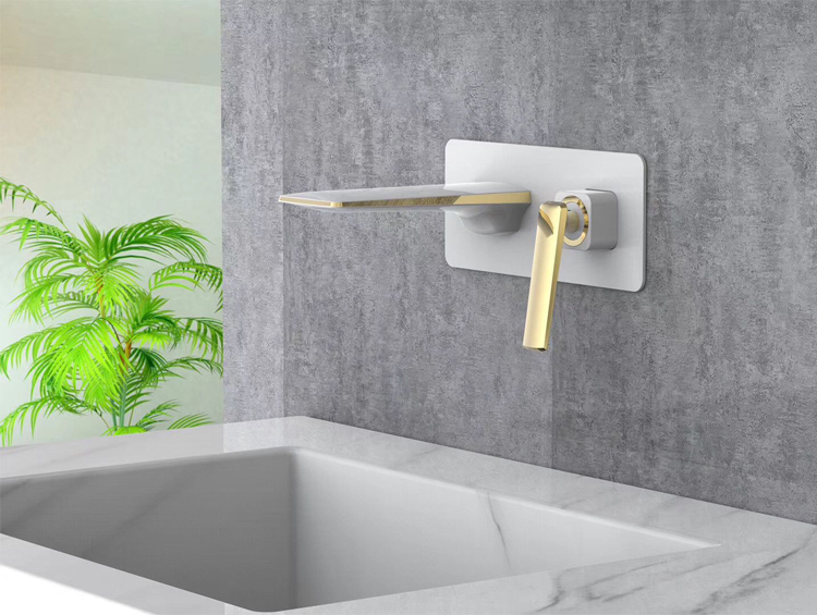 黑色入墙式冷热瀑布出水龙头暗装墙出水洗脸盆面盆黑金水龙头黑玫瑰金