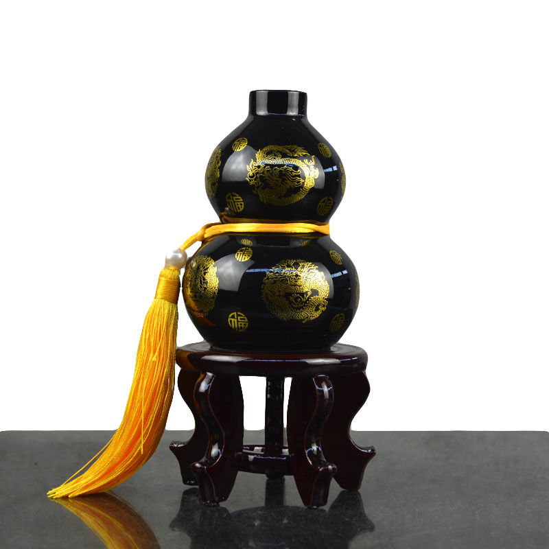 泰山玉葫芦 玉石摆件 礼品室内卧室办公室客厅房福气 和谐美满 墨玉