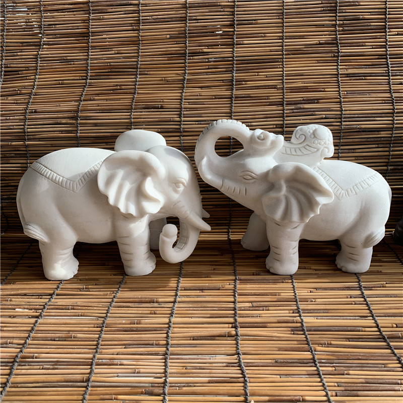 石雕大象风水青石汉白玉大理石晚霞红工艺品石头小象 晚霞红长23cm一