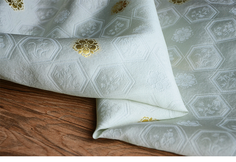 夏布景行织造海棠四君子龟背纹小金花织金纱布料汉服宋制明制面料月