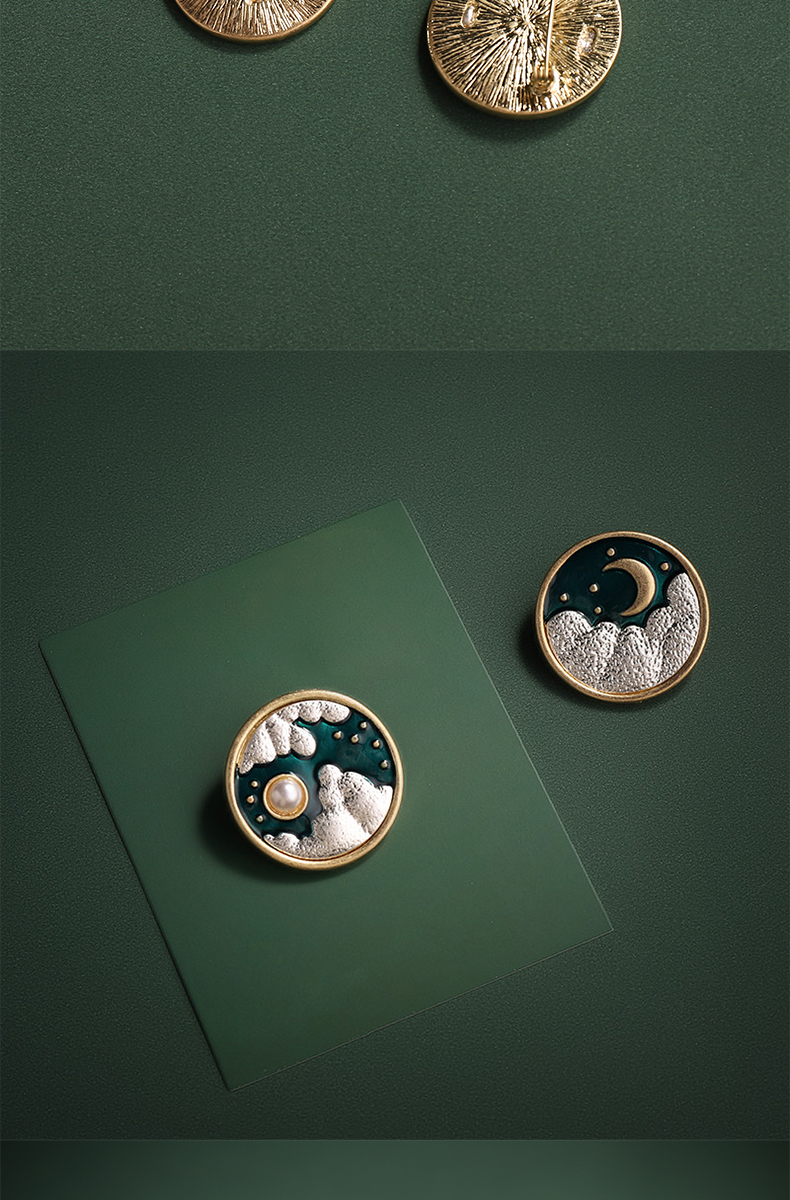 复古胸针情侣一对日月宫廷徽章胸章西装大衣包包配饰男女别针扣69moon