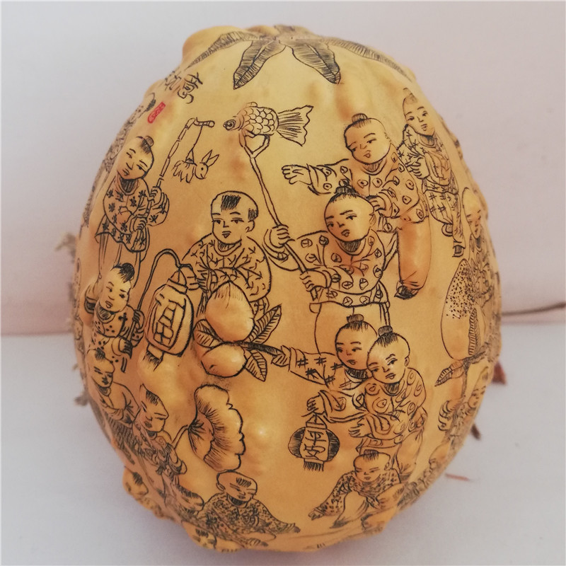 盘道精品兰州特产天然疙瘩葫芦文玩手把异形微雕烙画工艺品摆件编号