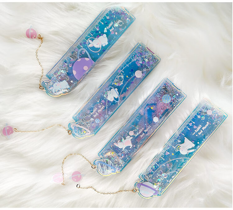 昂古少女心入油流沙书签尺兔子挂坠多功能刻度尺子学生直尺可爱手帐尺